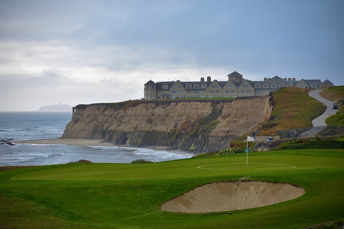 Fairway and green on a coastal California golf course